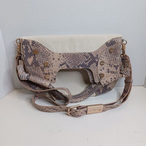 Foly + Corina Women's Crossbody Bag Snake Skin Leather Cream - Picture 1 of 13